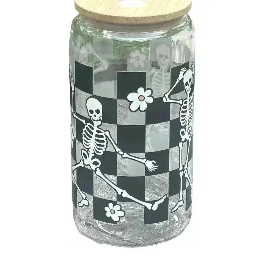 Skeleton 160z Libbey Can Cup With Bamboo Lid and Straw
